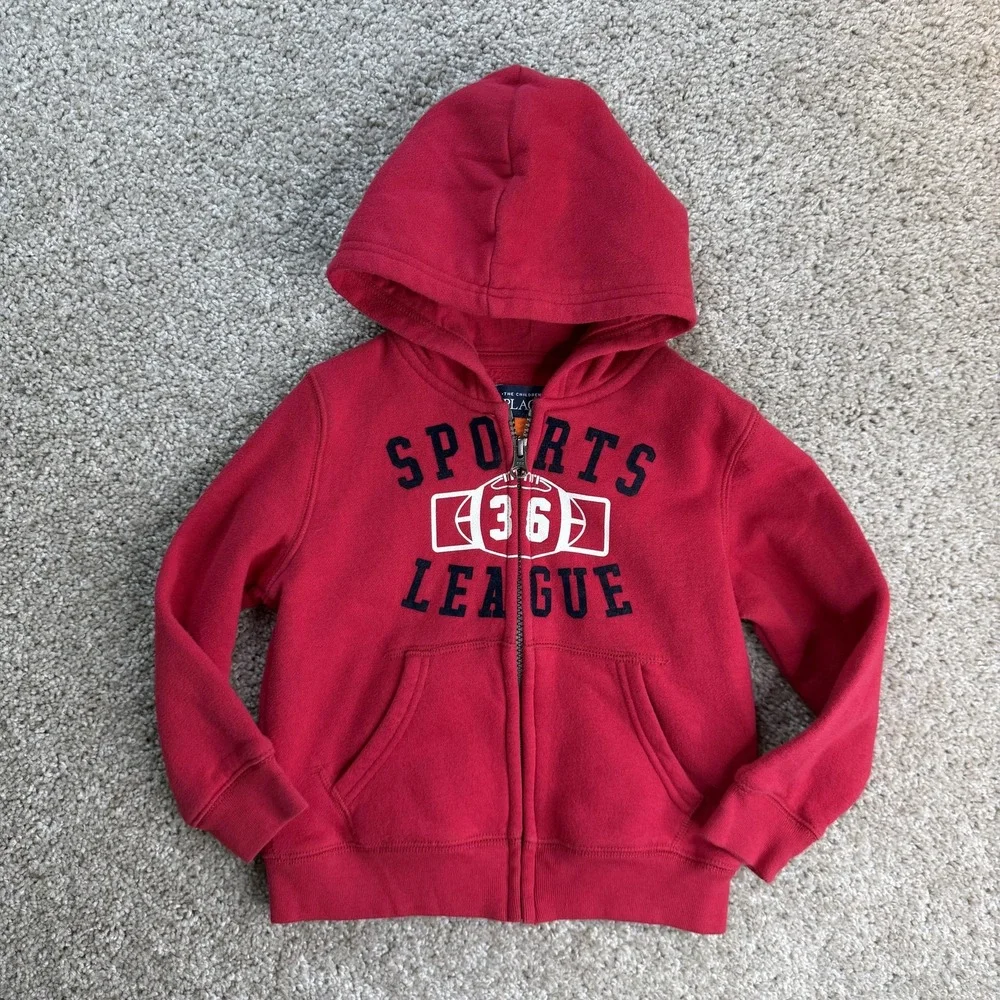 The Children's Place Jacket Toddler Boys 3T Red Hooded Fleece Sports League